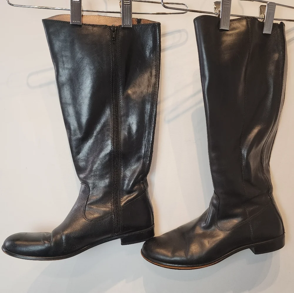 Kenneth Cole Black Leather Knee High Boots Flats Stretch Calf Womens Size 8.5